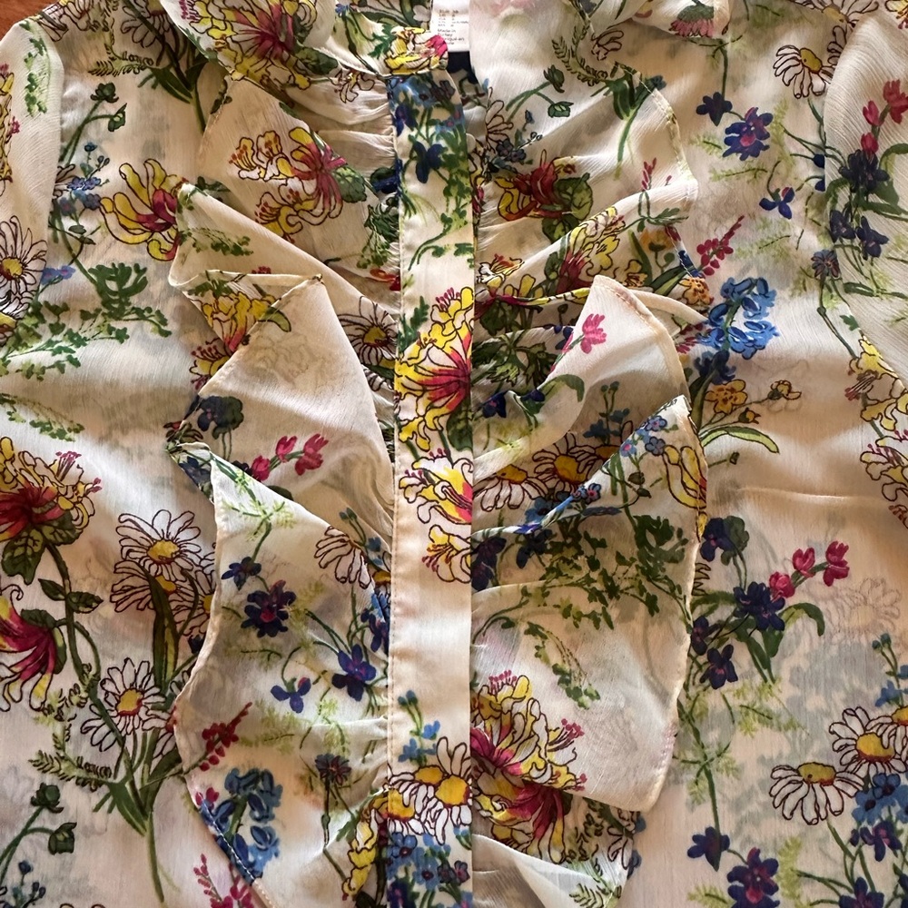 H&M Floral Ruffle Front Blouse Sheer Long Sleeve Size 8 - Picture 7 of 8